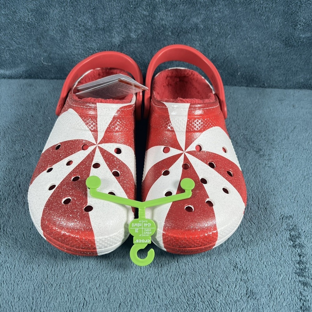 Crocs Classic Lined‎ Holiday Christmas Candy Cane Clogs Unisex M 10/ W 12